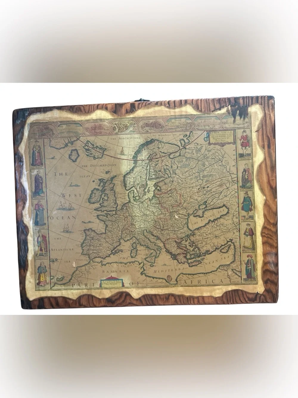 Vintage Willem Blaeu Europe Map Wood Plaque 1970s Old World Wall Decor 14x11
